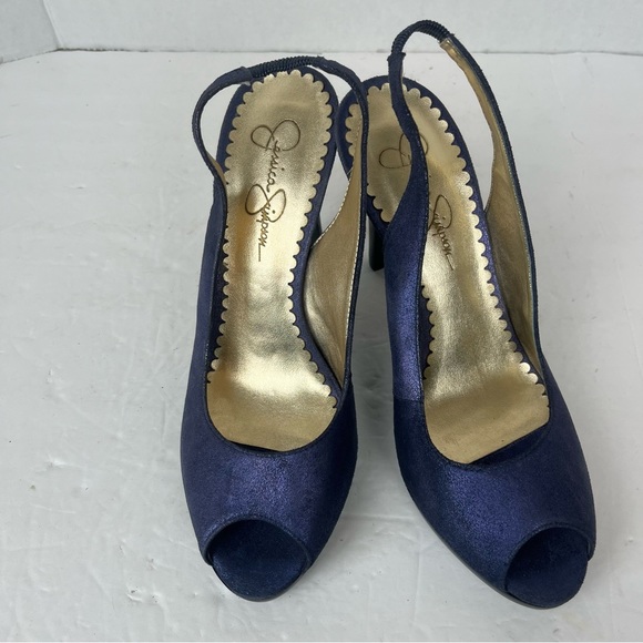 Jessica Simpson blue shimmer open-toe sling back heels-Woman’s 7.5 - Picture 2 of 13
